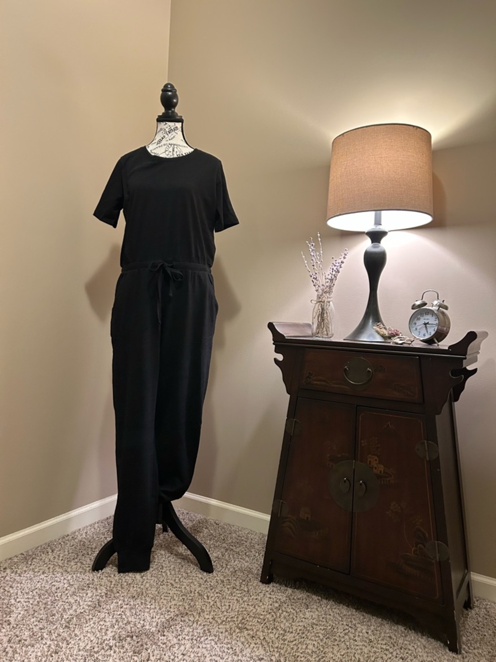 Pact Organic Cotton Classic Black Short-Sleeve jogger  Jumpsuit - Picture 3 of 10